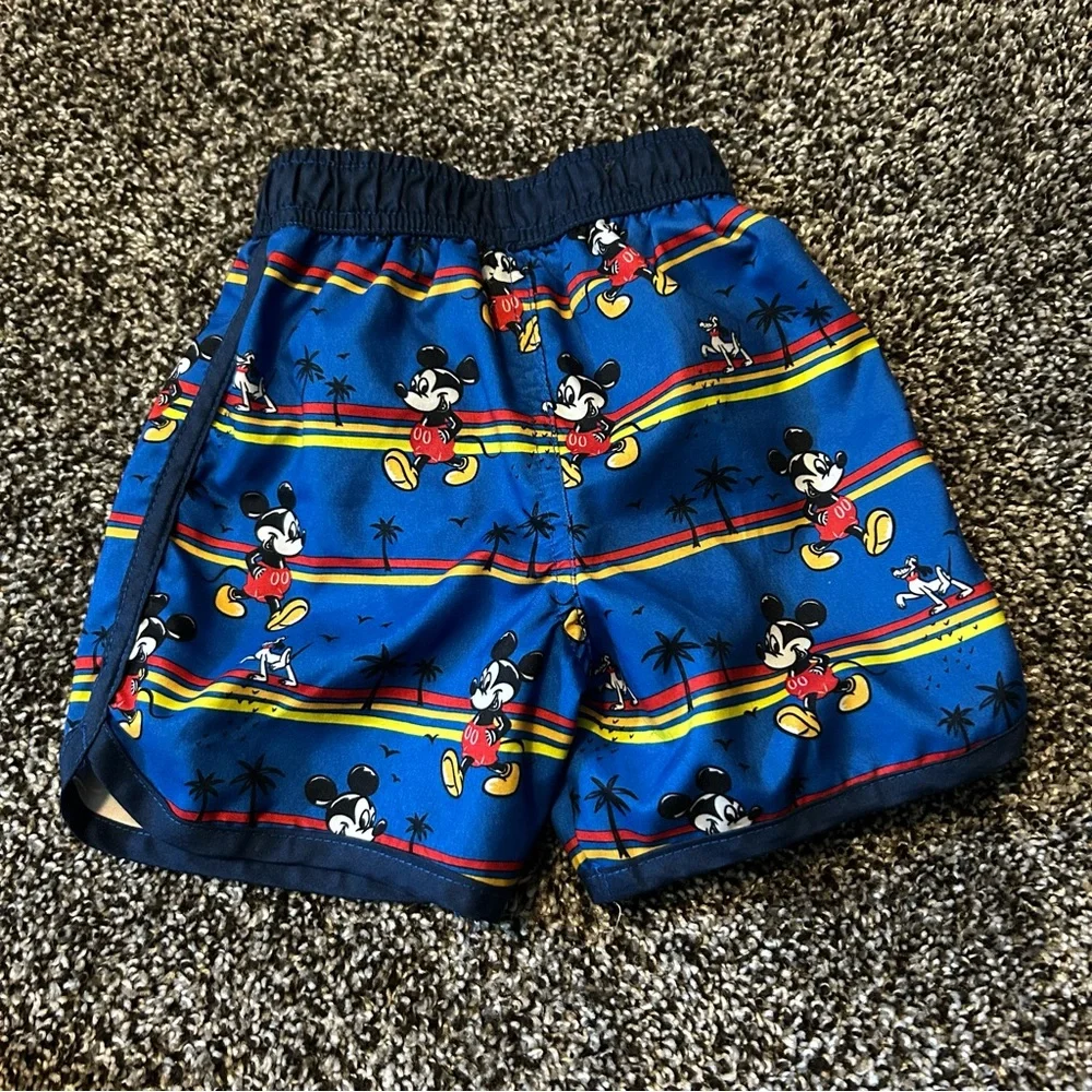 Disney Baby Mickey Mouse Swim Trunks, Blue with Beach/Tropical Print 18M